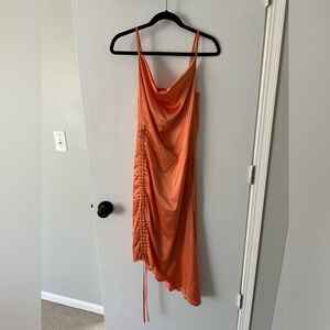 Women’s Orange Satin Midi Dress, Size: S